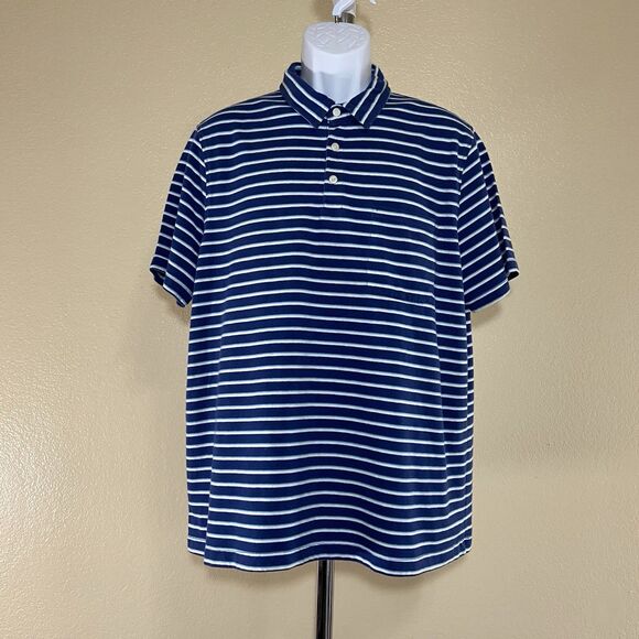 St John’s Bay Men’s Navy Striped Polo Size L - Picture 1 of 7